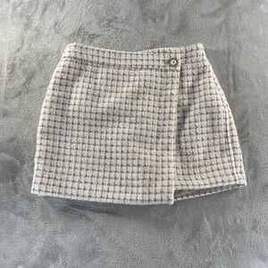 House of Harlow 1960 Skort Womens XS Pink Cream Plaid Tweed Pearl Button Spring